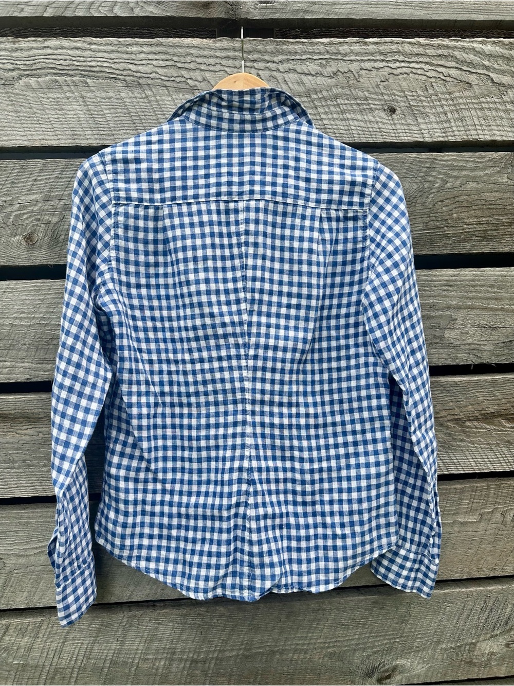 Frank & Eileen Barry, Linen, Blue & White Gingham Button Down, Sz S - Picture 3 of 5